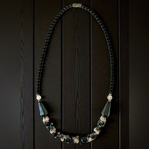 Hematite & pale pink rose quartz beaded necklace w/gunmetal barrel clasp 🩶